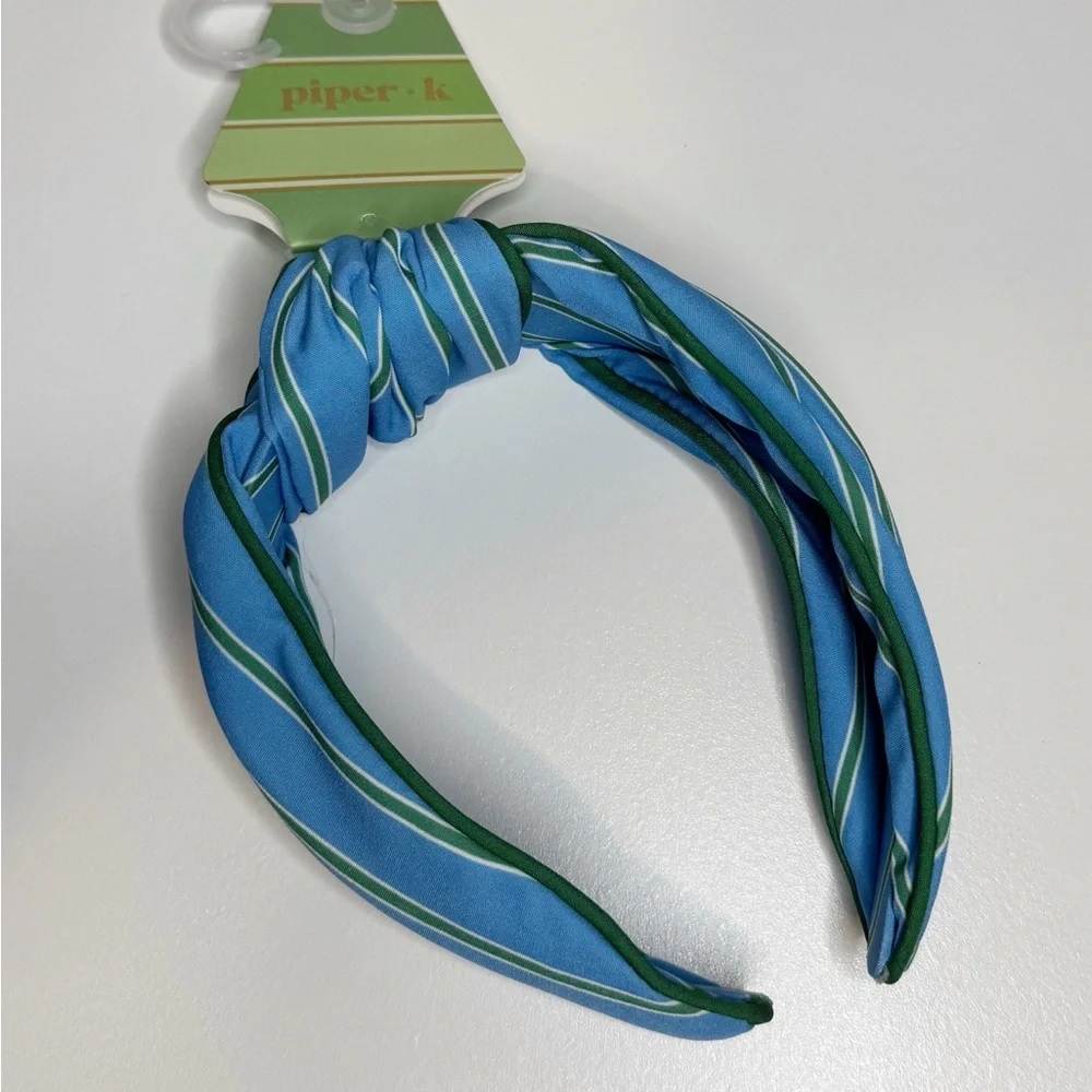Piper K Blue Green Striped Headband Preppy Knot NWT One Size Chic Academia